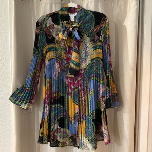 Allison Taylor Multicolor Pleated Paisley Tunic Blouse